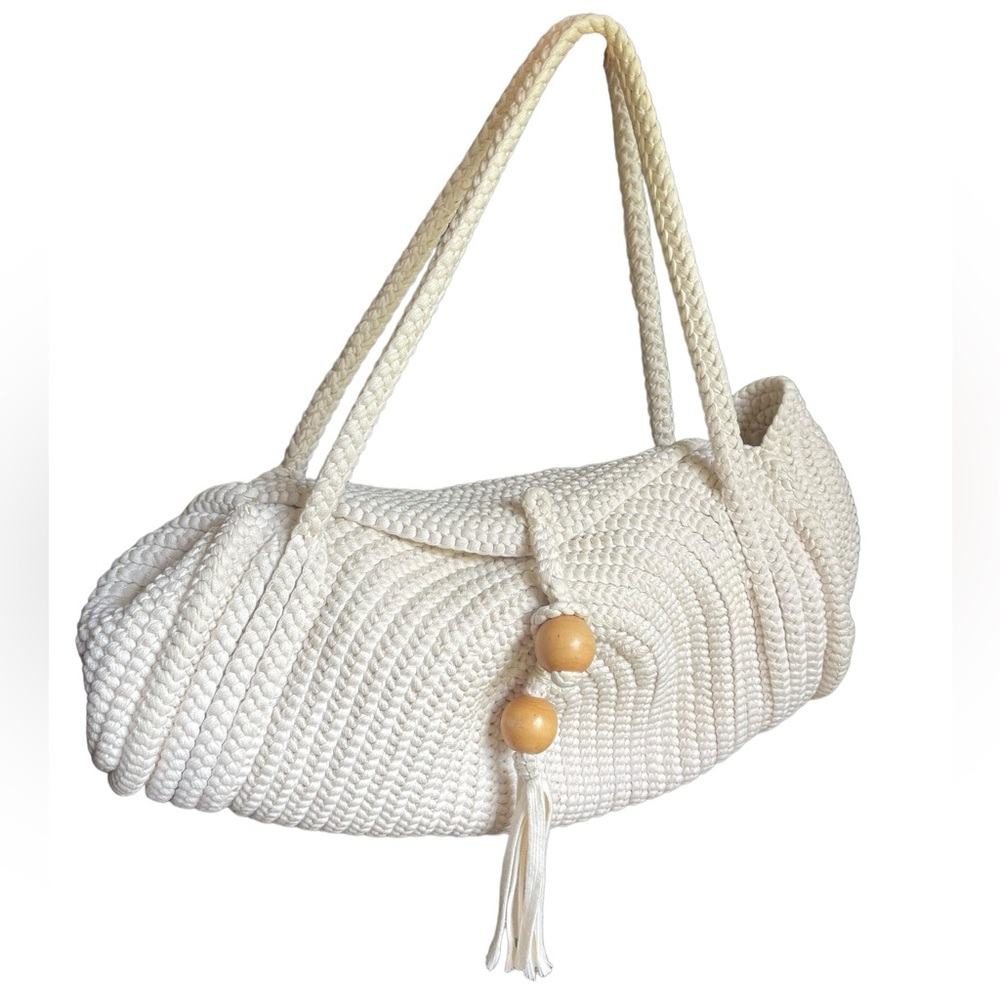 David & Scotti Cream White Handmade Boho Luxe Braided Macrame Rope Handbag Purse
